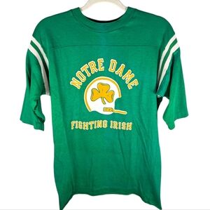 Vintage Artex 1970s Notre Dame Fighting Irish Flocked Half Sleeve Mens Tshirt XL